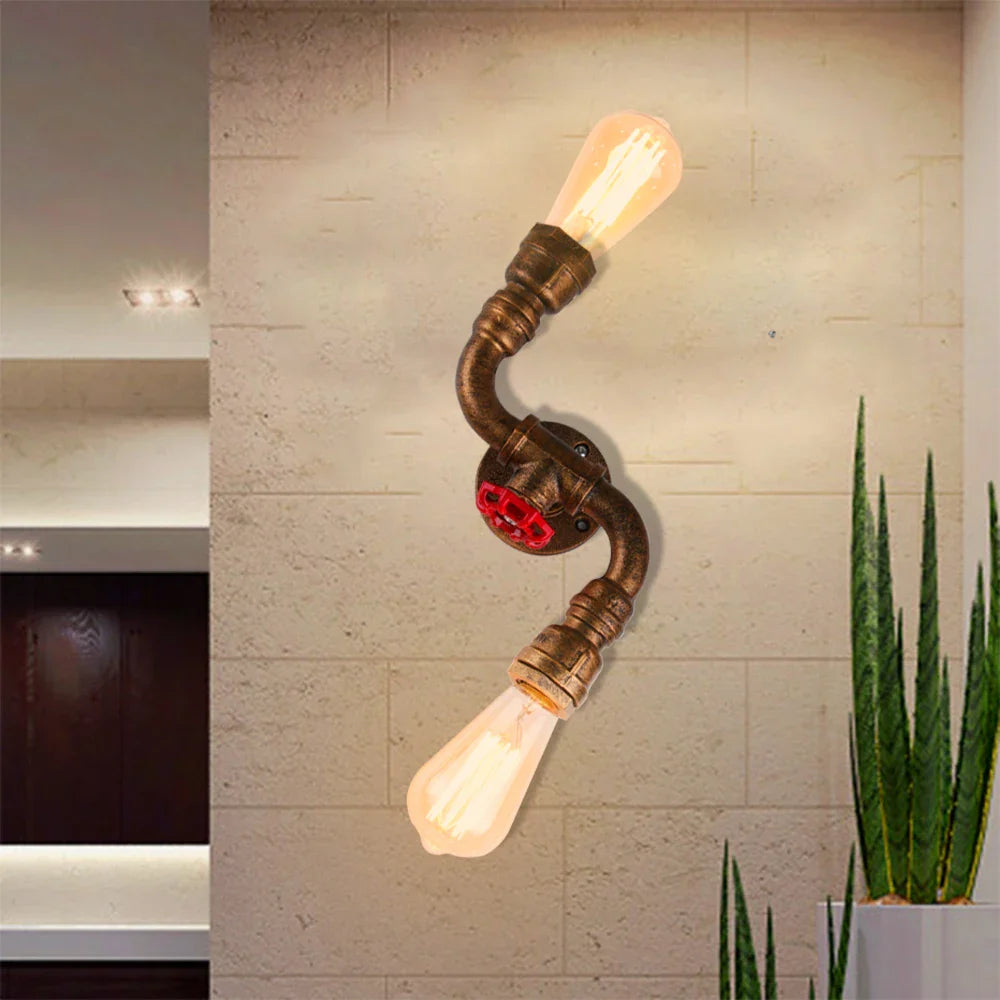 Afralia™ Industrial Iron Rust Water Pipe Wall Light Vintage E27 Sconce Fixture