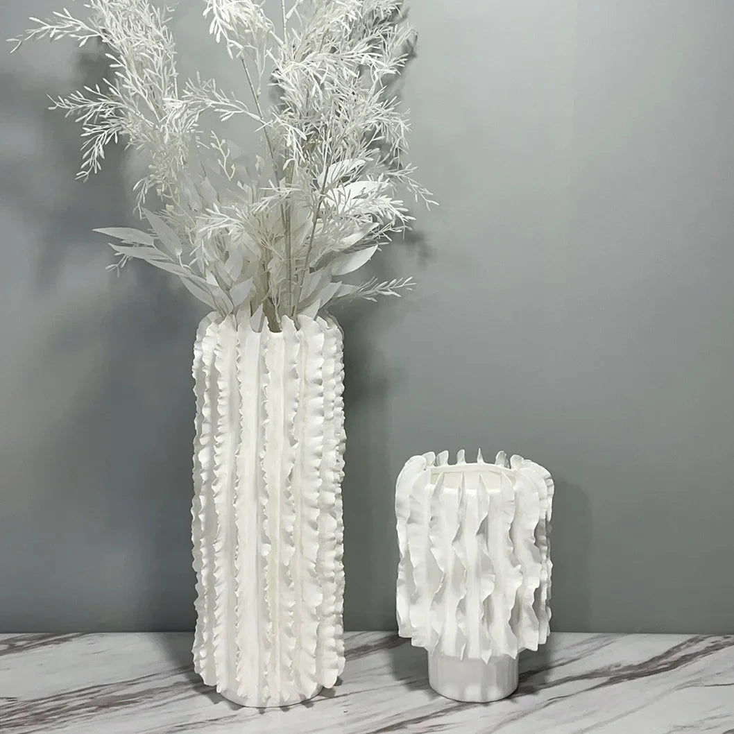 Afralia™ Hand-Stacked Pleated Ceramic Vase, Irregular Ripples, Home Decor Accessory