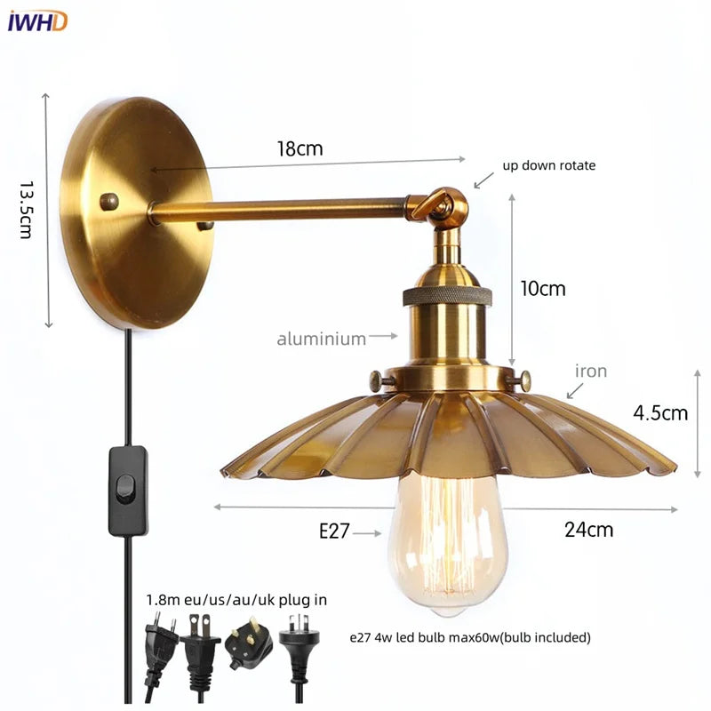 Afralia™ Loft LED Wall Light Industrial Vintage Bedroom Bedside Lamp