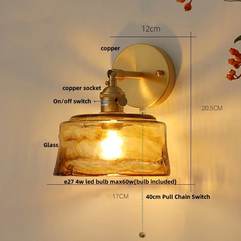 Afralia™ Amber Vintage LED Wall Light Fixture Up Down Rotate Pull Chain Switch