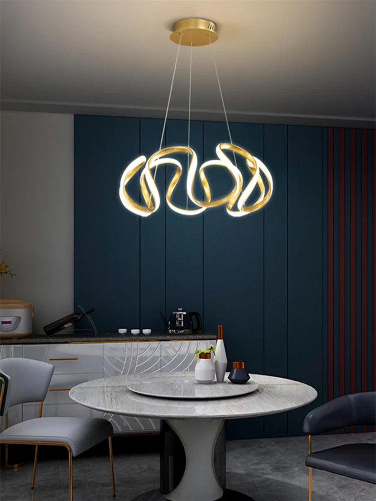 Afralia™ Modern Gold/Black Ring Chandelier 58W for Dining, Living Room, Kitchen, Bedroom - Creative Nordic Pendant Light