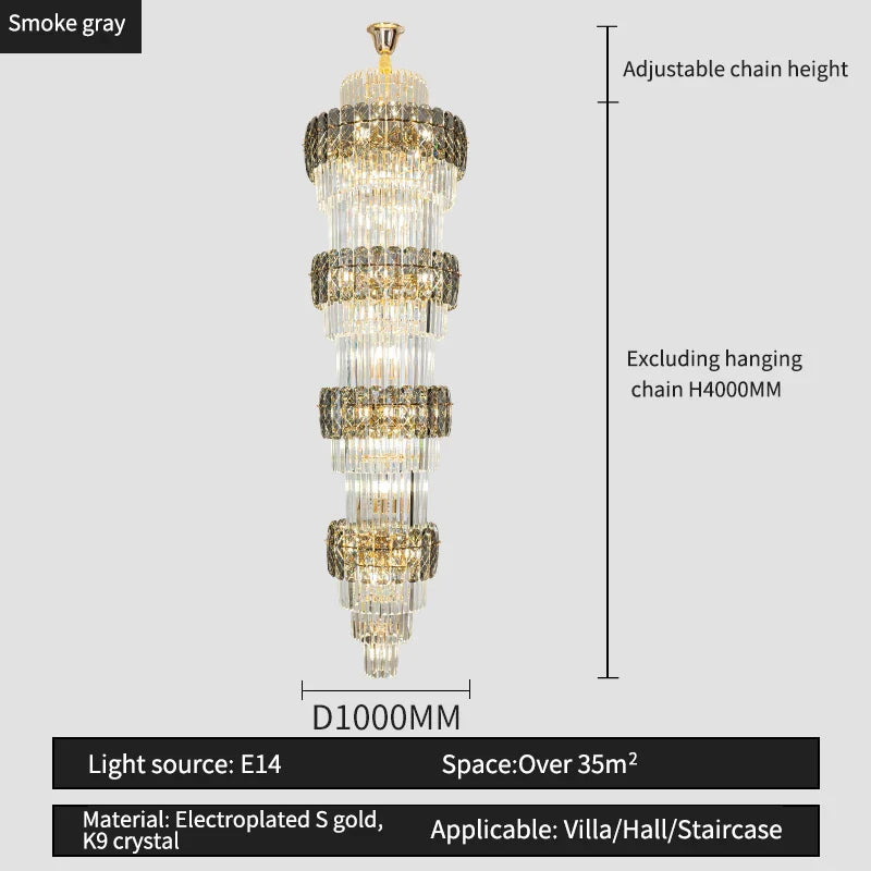Afralia™ Elegant Crystal Hollow Long Chandelier for Duplex Living Room and Stairwell