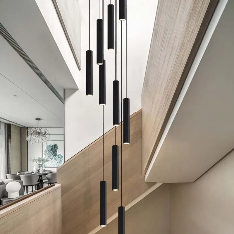 Afralia™ Black LED Crystal Staircase Chandelier: Modern Nordic Design, Creative Island Hanging Lamp