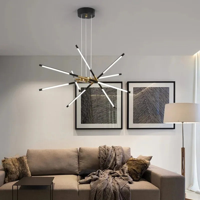 Afralia™ Nordic Geometry LED Chandelier with Remote Control for Living Room and Dining Table