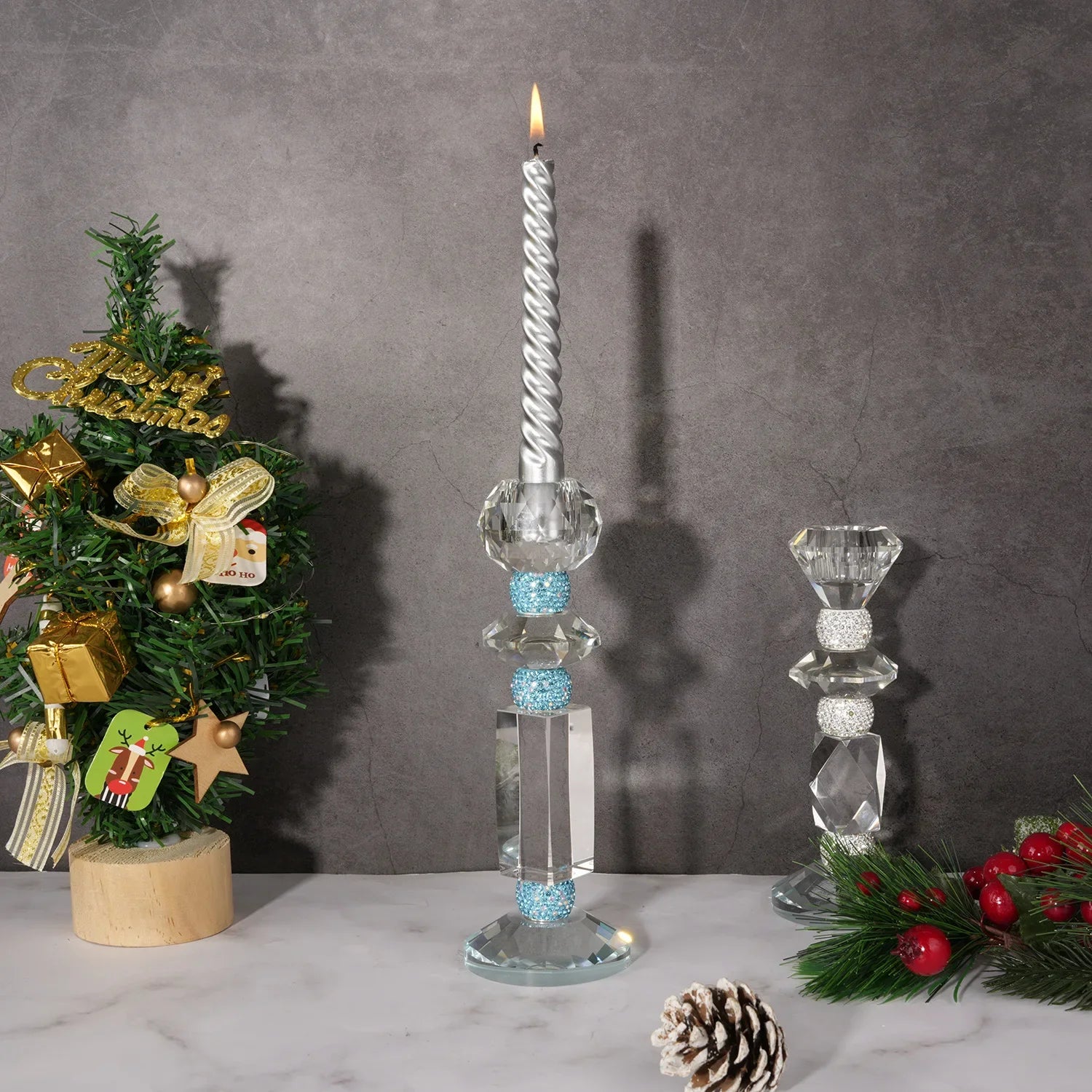 Afralia™ Blue Diamond Crystal Glass Candle Holder Candelabrum