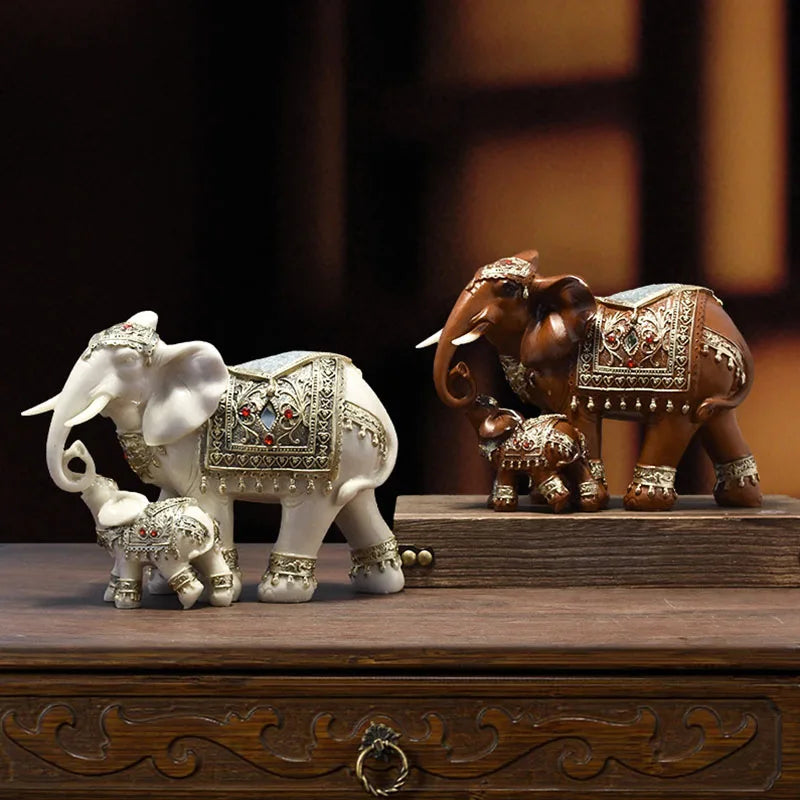 Afralia™ Resin Elephant Feng Shui Statue Handicrafts European Lucky Home Decor Ornament