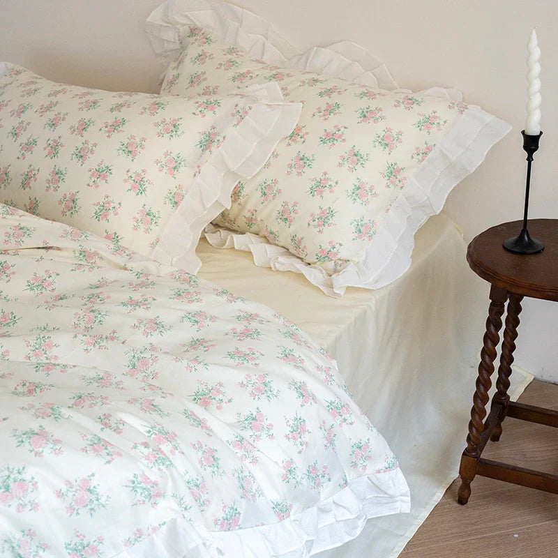 Afralia™ Floral Ruffles Bedding Set | Pure Cotton Vintage Duvet Cover & Bed Sheet