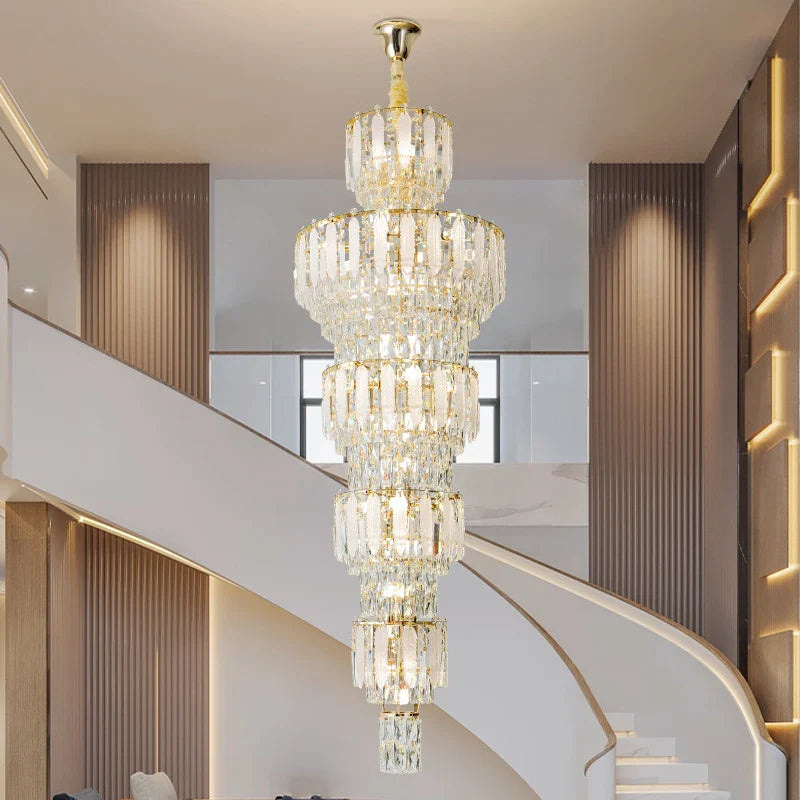 Afralia™ Duplex Villa Crystal Light Chandelier Spiral Staircase Building Elegant Transparency