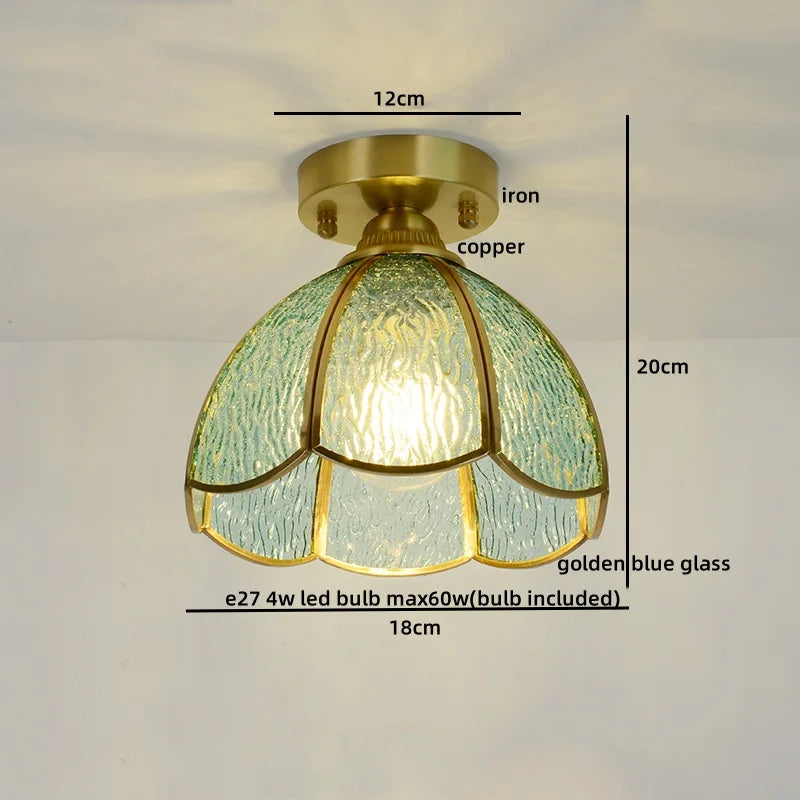 Afralia™ Modern Glass Copper LED Ceiling Light Fixture for Balcony, Living Room, Porch.