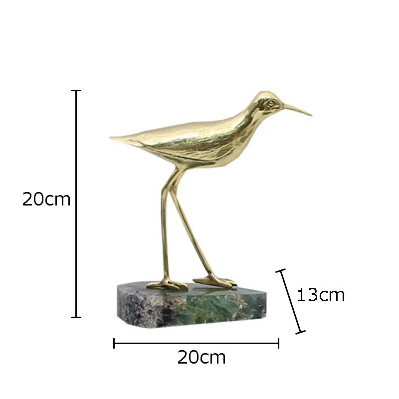 Afralia™ Golden Brass Bird on Marble Base Desk Ornament Statue Artwork Decor