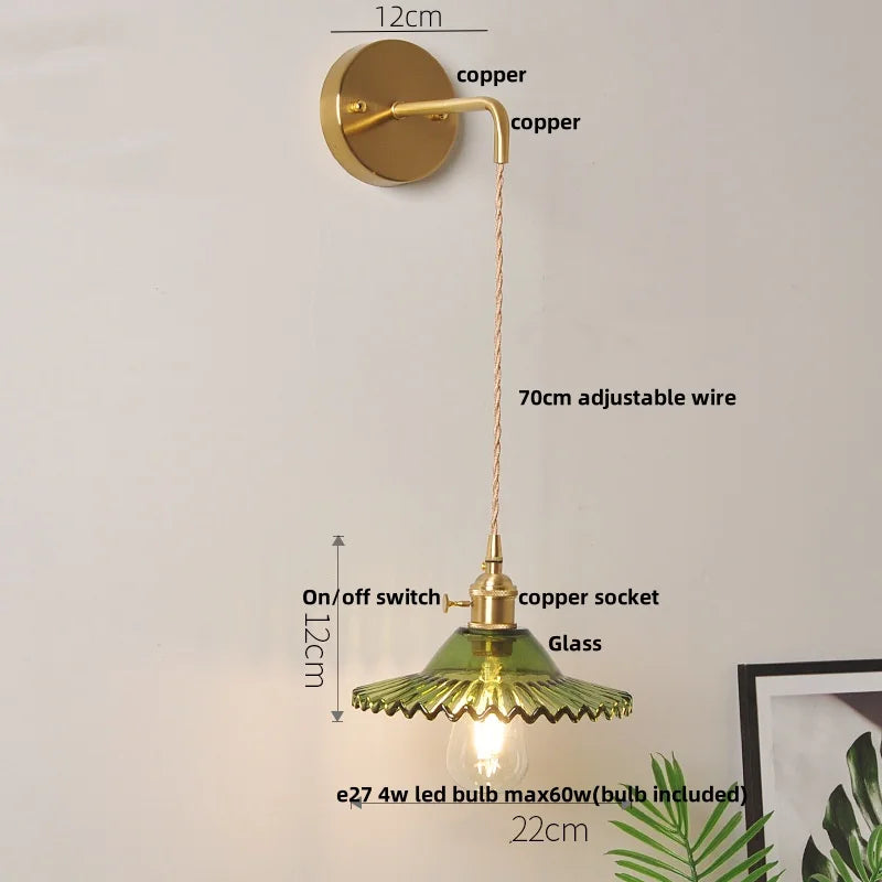 Afralia™ Green Glass LED Wall Lights Fixture with Pull Chain Switch