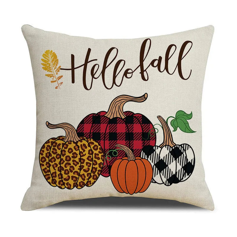 Afralia™ Thanksgiving Pumpkin Pillow Cover, Hello Autumn Decorative Cotton Linen Cushion Case