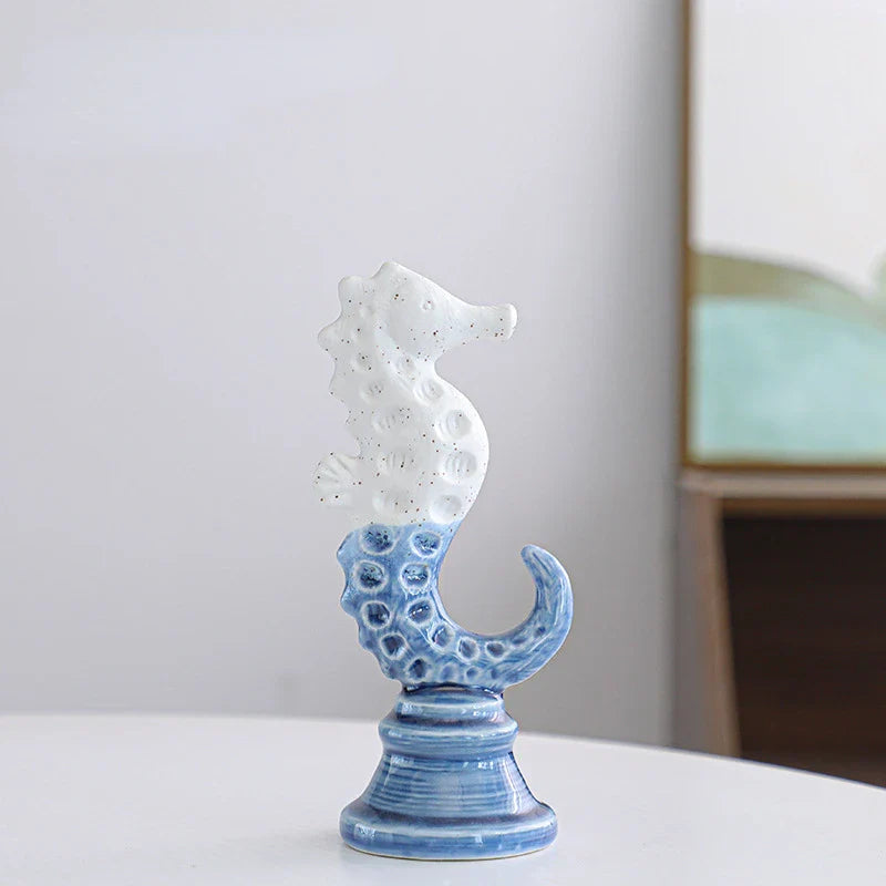 Afralia™ Cartoon Seahorse Ceramic Statue for Home Decoration