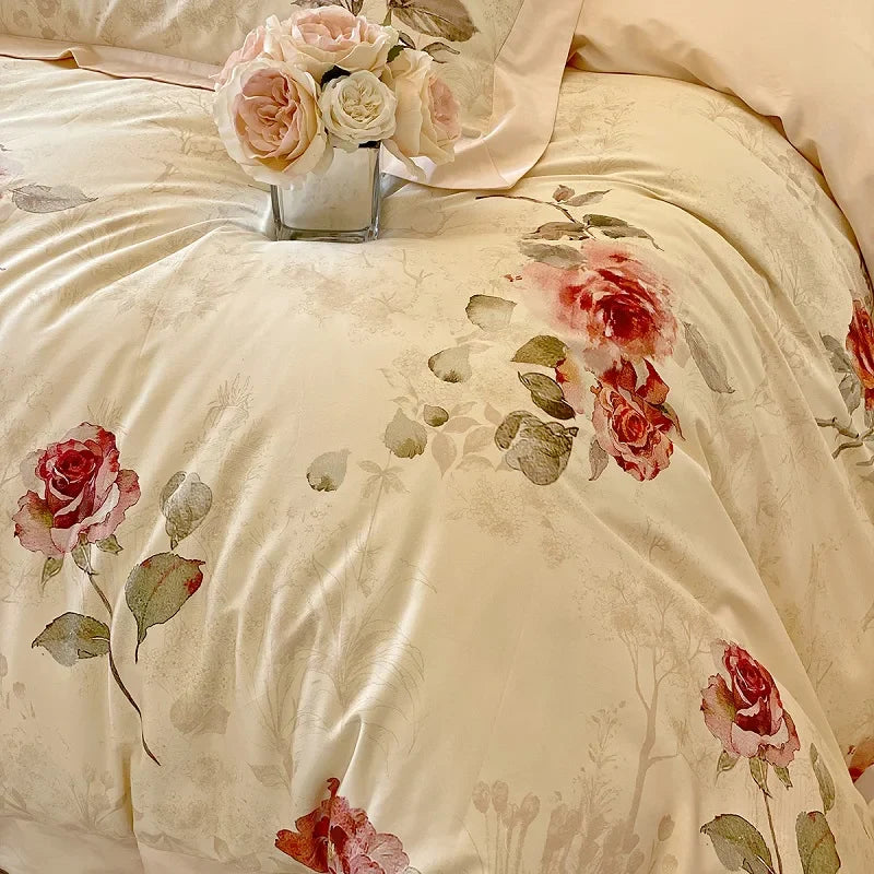 Afralia™ French Vintage Rose 1000TC Egyptian Cotton Bedding Set