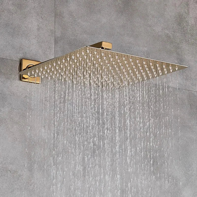 Afralia™ Luxury Golden Shower Faucet Set with Rainfall Top spray and Wall Mount Mixer Tap