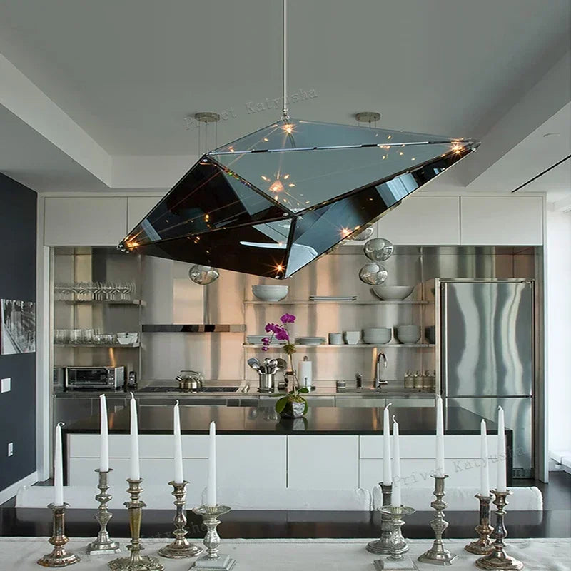 Afralia™ Angular Diamond Glass Chandelier Ceiling Light for Home Decor