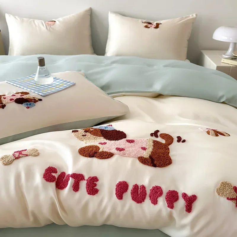 Afralia™ Cartoon Embroidered Cotton Bedding Set with Ice Silk Cooling Technology