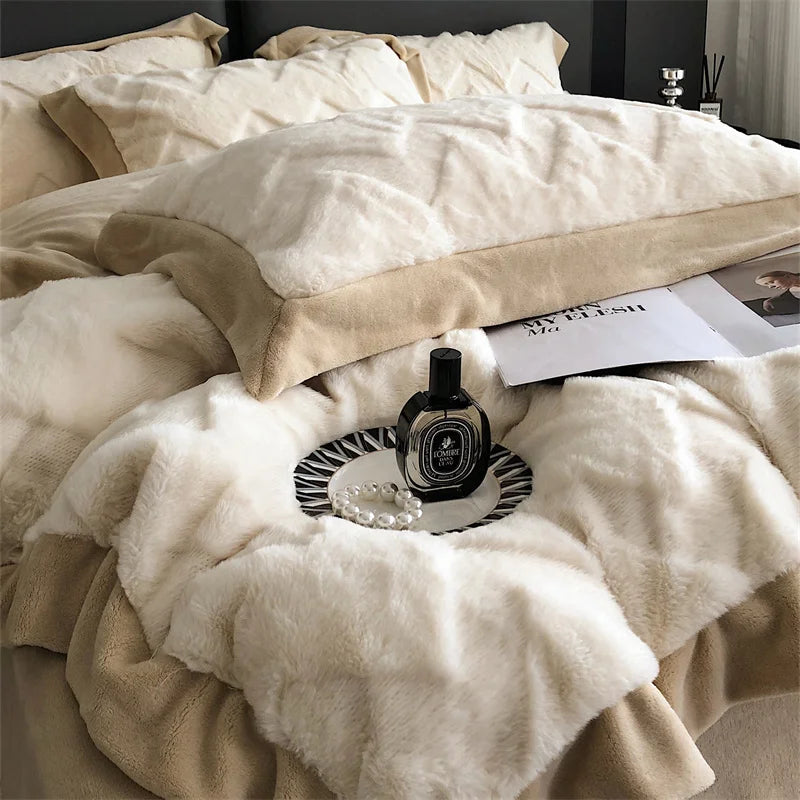 Afralia™ Plush Faux Rabbit Fur Velvet Bedding Set: Duvet Cover, Sheet, Pillowcases