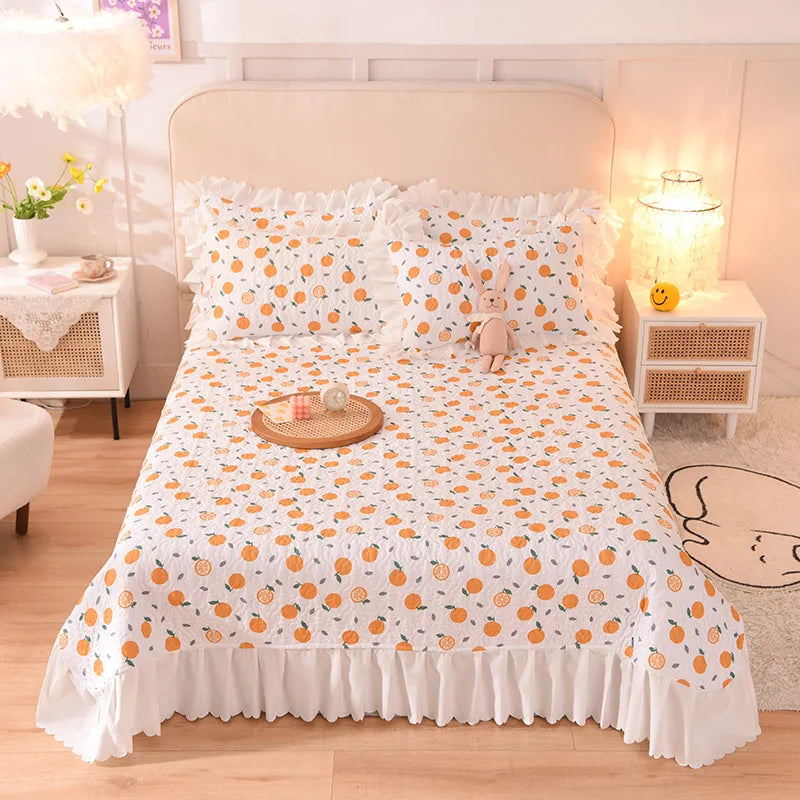 Afralia™ Princess Chiffon Printed King Size Bedspread, Quilted Cotton Bed Cover