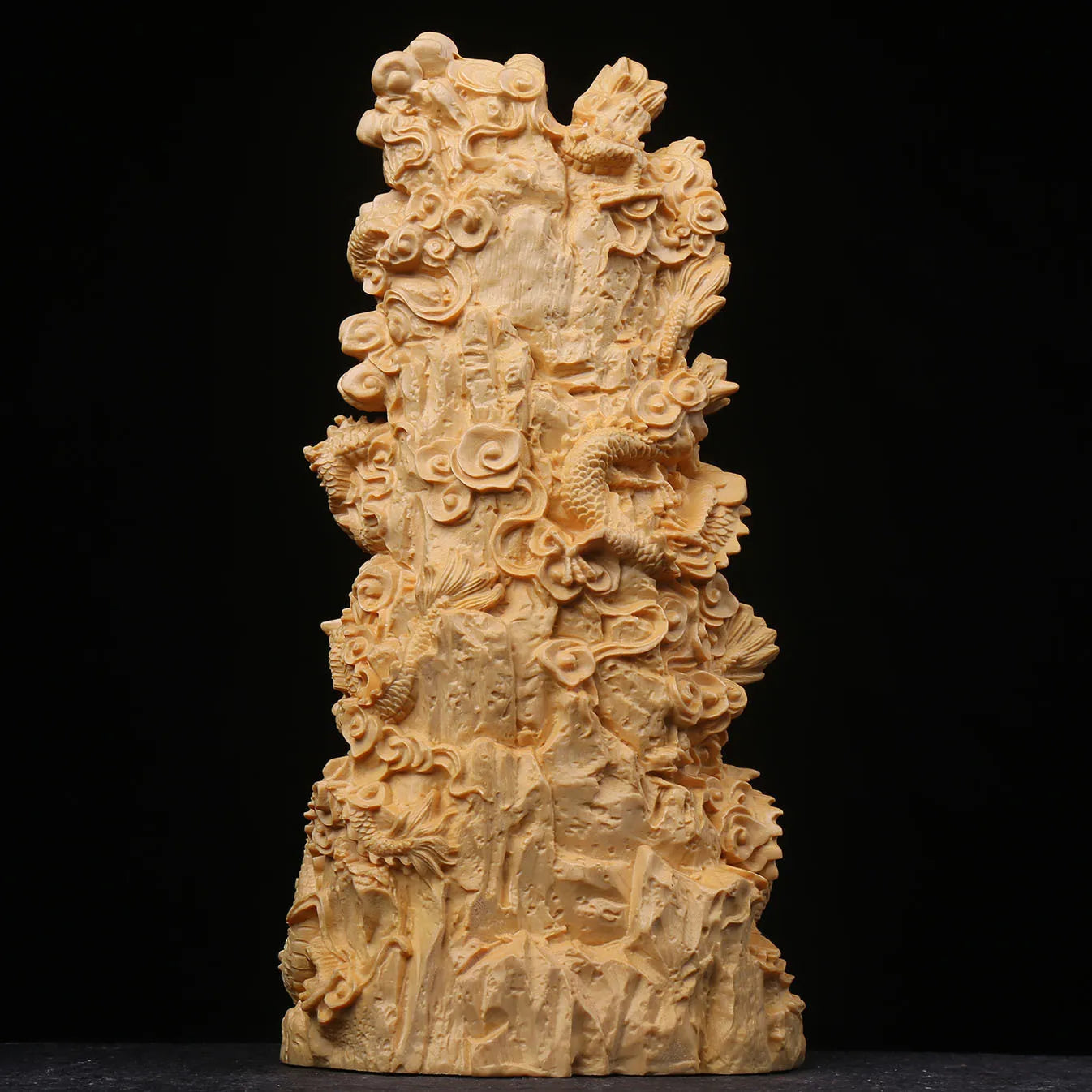 Afralia™ Wooden Carved Nine Dragons Guanyin Puxian Bodhisattva Home Decor Ornament