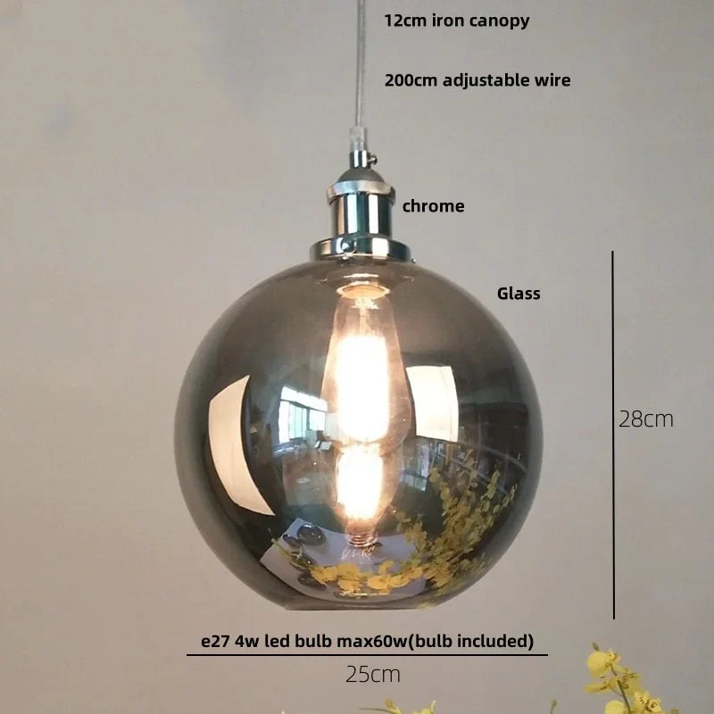 Afralia™ Vintage Copper LED Glass Pendant Lamp for Kitchen Coffee Restaurant Loft