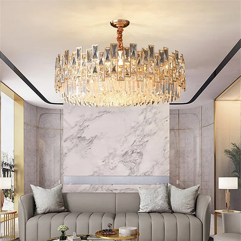 Afralia™ Crystal LED Chandeliers Black Round Pendant Light for Living Room Dining Indoor Kitchen Bedroom
