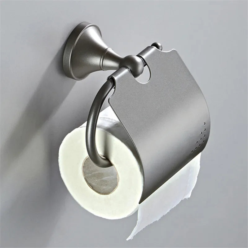 Afralia™ Gray Bathroom Accessories Set: Towel Rack, Toilet Brush Holder, Shelf, Soap Dish