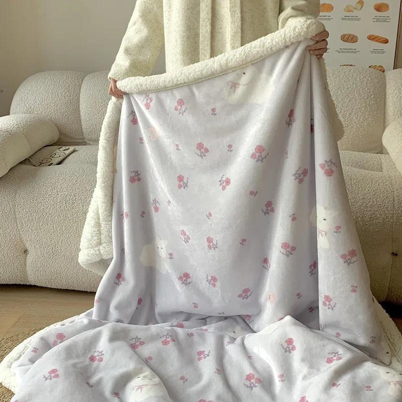 Afralia™ Cartoon Lamb Wool Blanket - Thick, Printed Coral Fleece Sofa Cover