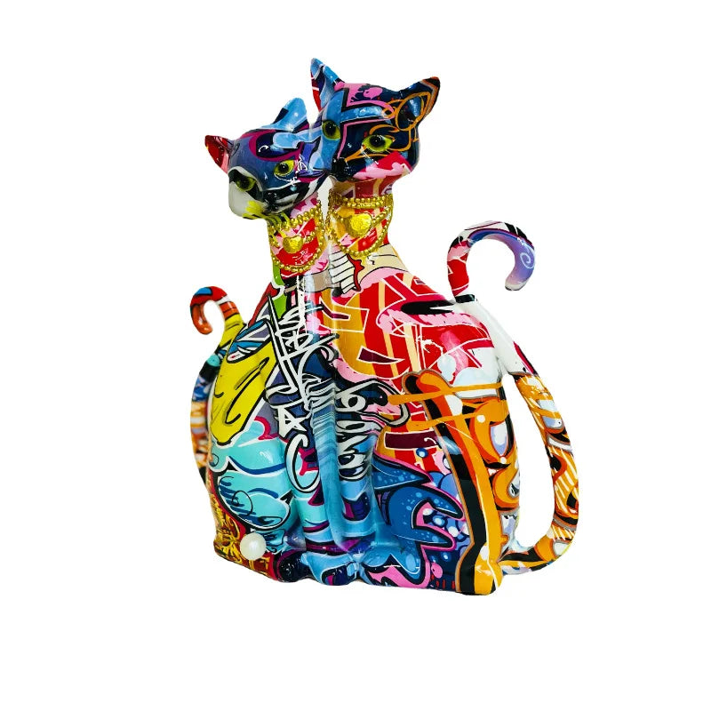 Afralia™ Cat Couple Sculpture: Pop Art Statues for Pet Lovers and Bookcase Decor