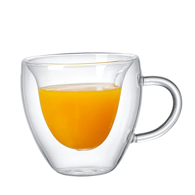 Afralia™ Heart-Shaped Glass Coffee Cup - Double Bottom Glass Mug for Drinks