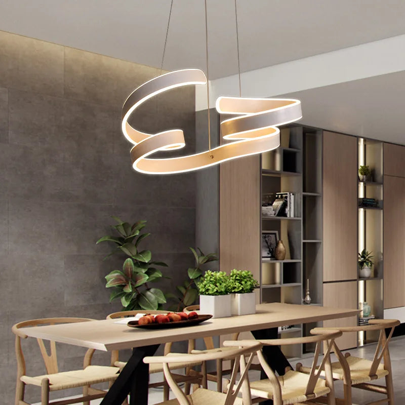 Afralia™ Curved Aluminum Led Chandelier for Living Room, Dining Room, and Study Lighting