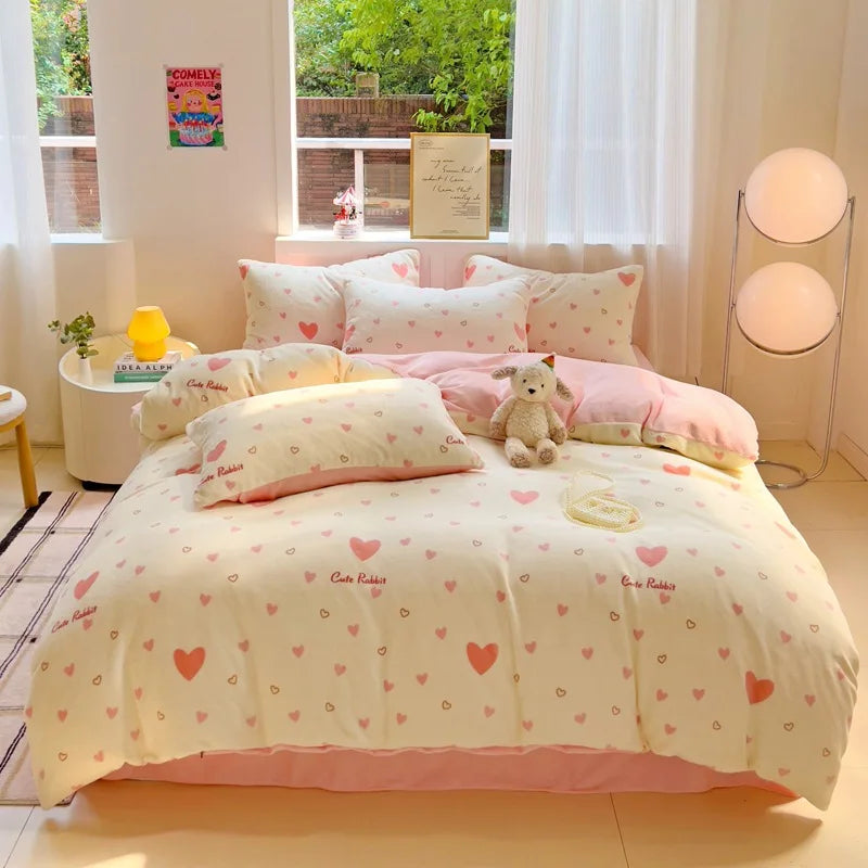 Afralia™ Snowflake Velvet Cute Cartoon Flower Bedding Set for Single Queen