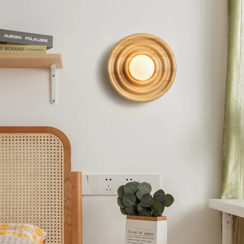 Afralia™ Round Wood Wall Lamp: Dark Ash LED Sconce for Living Room Decor & Bedside Lighting