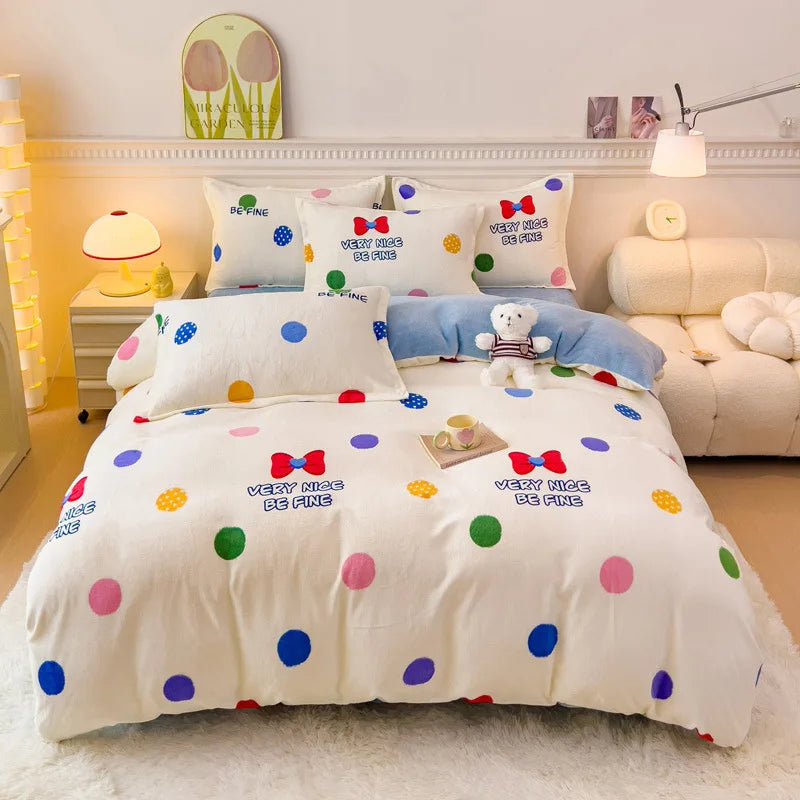 Afralia™ Winter Cartoon Crystal Velvet Bedding Set - Queen Size Warm Duvet Cover