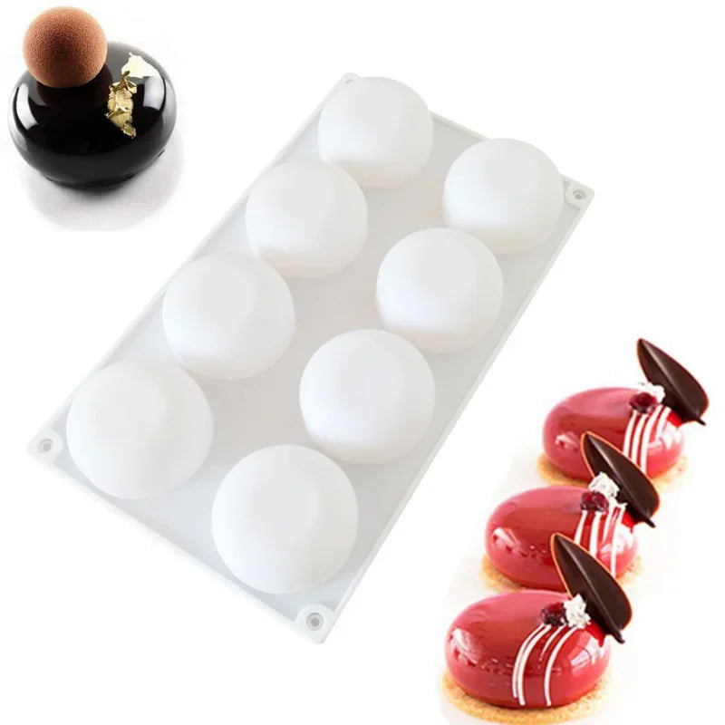 Afralia™ Silicone Cake Mold - 8 Cavity Flat Round Bakeware Pan for Desserts