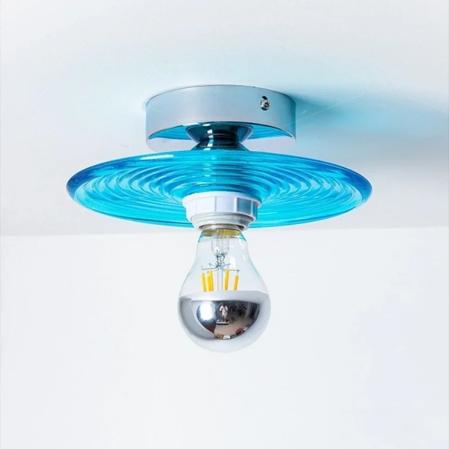 Afralia™ Water Ripple LED Ceiling Light Amber Glass Home Decor Japan Style