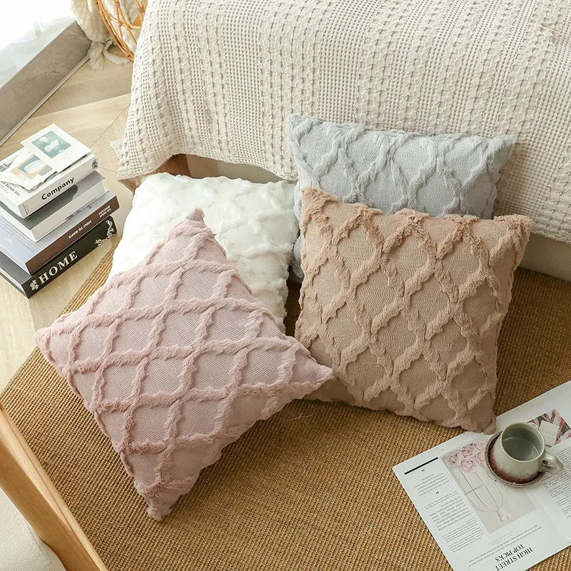 Afralia™ Rattan Pattern Cushion Cover: Solid Plush Throw Pillowcase for Living Room Sofa