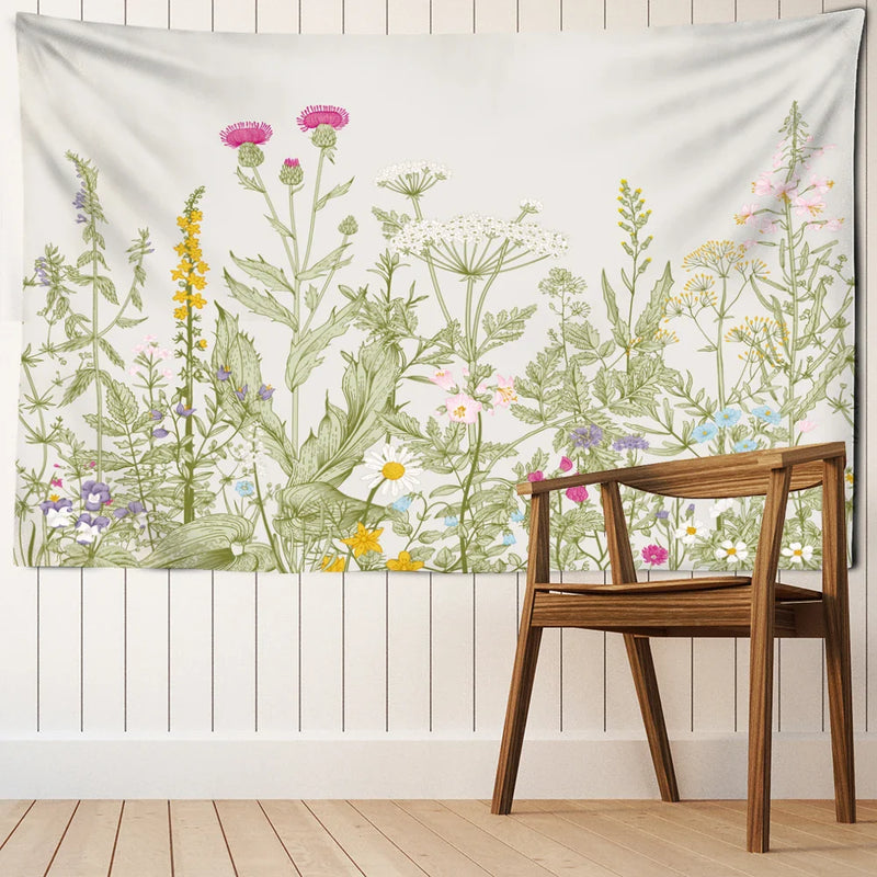 Mystic Flora Tapestry Wall Hanging by Afralia™: Tropical Plant Flower Minimalist Art Decor