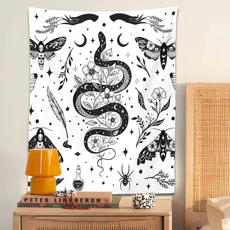 Afralia™ Moth Snake Psychedelic Tapestry Wall Hanging for Boho Home Decor