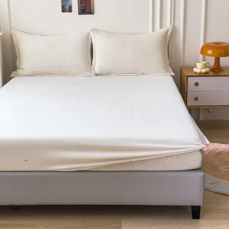 Afralia™ Cozy Flannel Queen Bed Sheet | Soft Fitted Coral Fleece Mattress Cover | Plush Winter Bedsheet