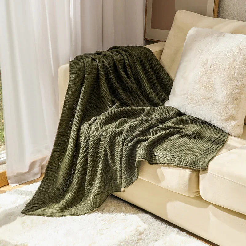 Afralia™ Waffle Knit Wool Blanket - Cozy & Warm Solid Color Sofa Cover & Office Nap Soft Blanket