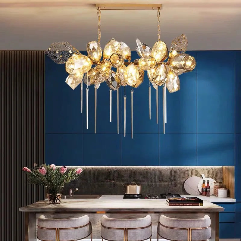 Afralia™ Modern Luxury Villa Glass Chandelier Living Room Metal Chandelier Lighting Fixtures