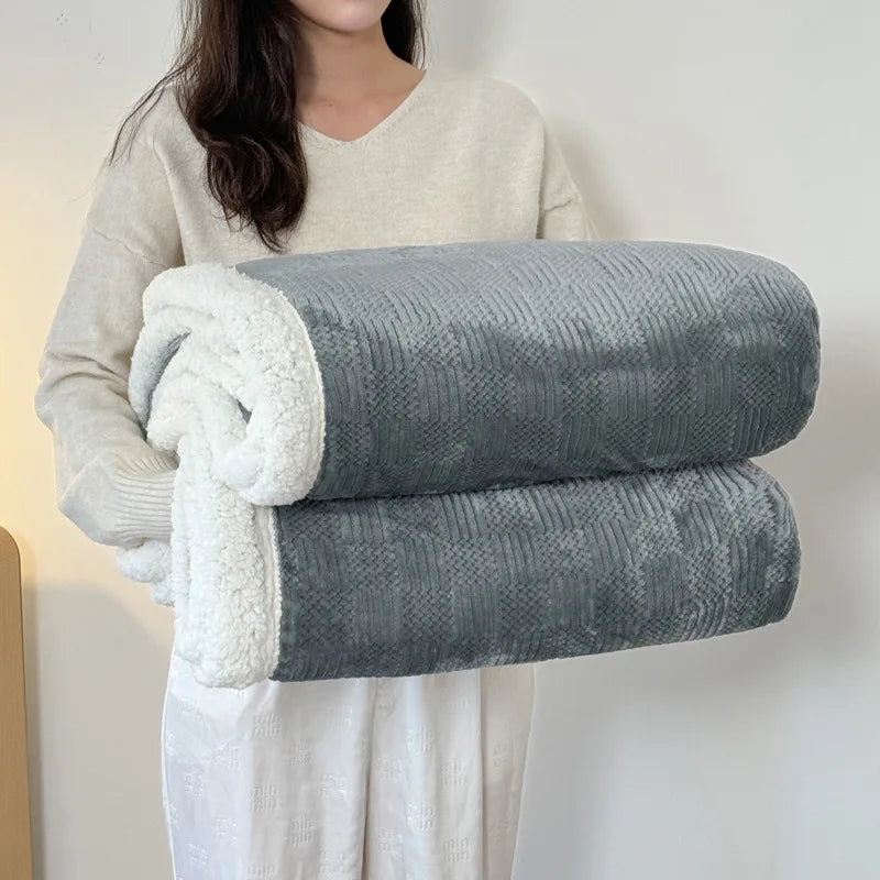 Afralia™ Cozy Lamb Wool Blanket: Soft Warm Shawl for Office & Sofa, Striped & Solid Colors