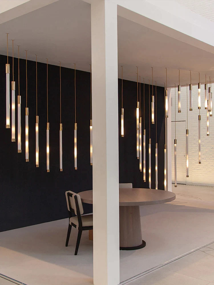 Afralia™ Golden Tube Chandelier: Modern Designer LED Staircase Light for Nordic Loft Apartment