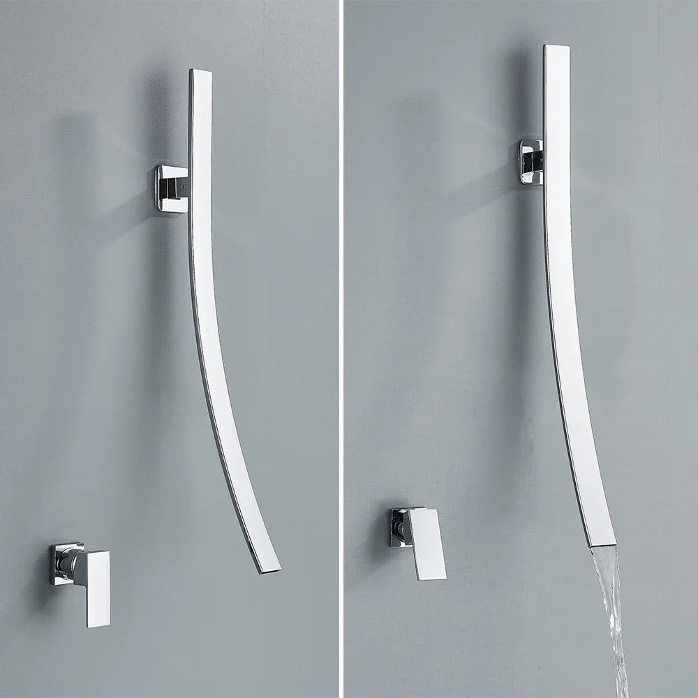 Afralia™ Chrome Waterfall Basin Faucet with Single Handle, Wall Mounted 70cm Spout