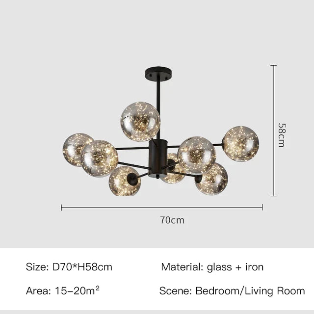 Afralia™ Black Glass Ball Chandelier: Luxury Dimmable Pendant Lamp for Living Room & Bedroom.