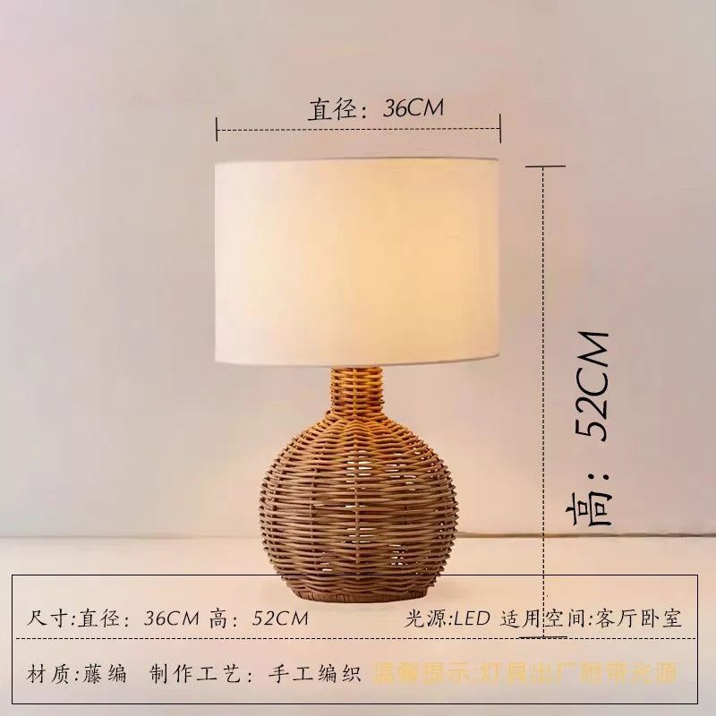 Afralia™ Rattan Weave Table Lamp LED E27 Zen Art Decor Bedroom Desk Light