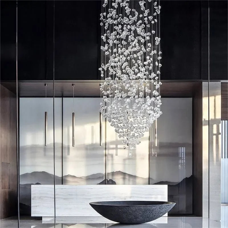 Afralia™ Stone Crystal LED Chandelier: Modern Large Luxury Lighting Fixture for Home Staircase, Living Room, Hallway