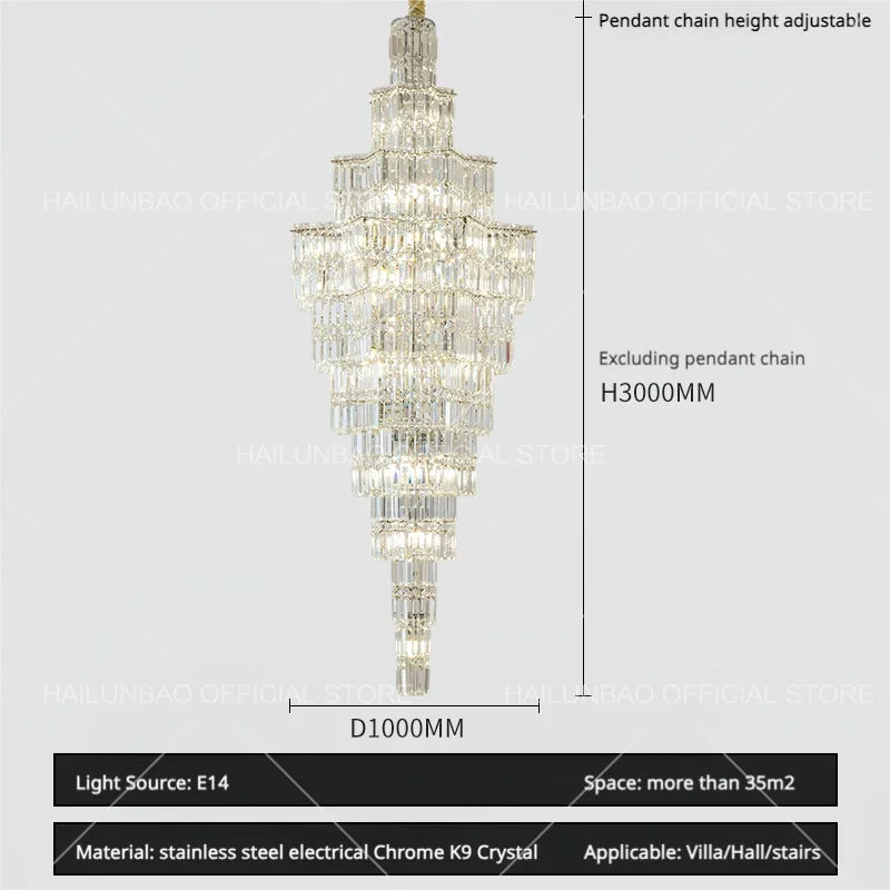 Afralia™ Crystal Staircase Chandelier: Luxury European Style for Villa Living Room