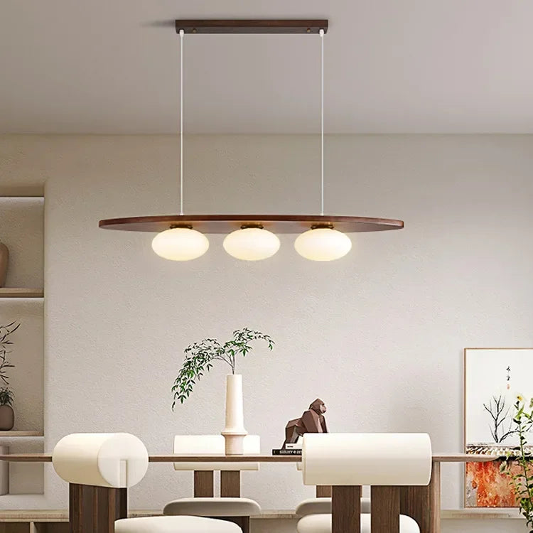 Afralia™ Nordic Wood Chandelier Glass Pendant Light for Dining Room Kitchen Cafe Bar